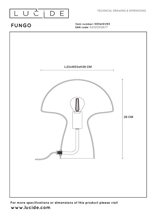 Lucide FUNGO - Table lamp - 1xE27 - Orange - technical